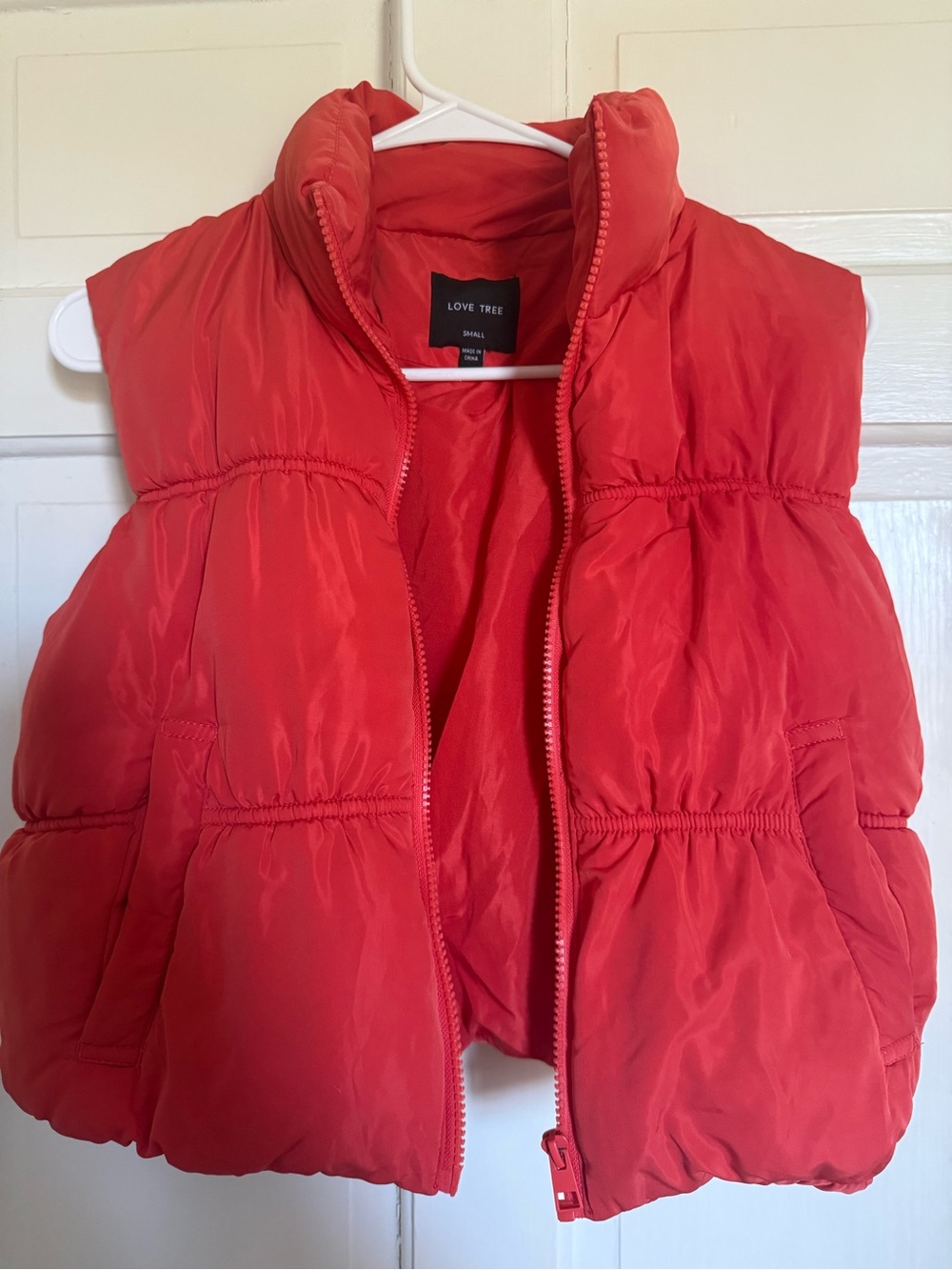 Love Tree Coral-Red Puffer Vest with High Collar